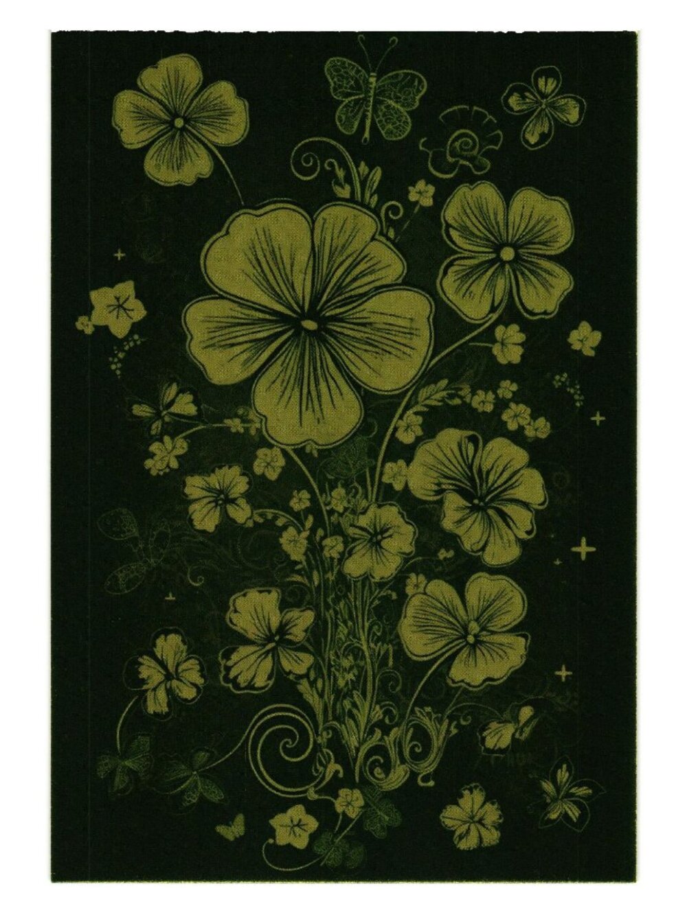 Floral Butterfly Shamrock Art Print St Patricks Day Irish Blank Back Postcard